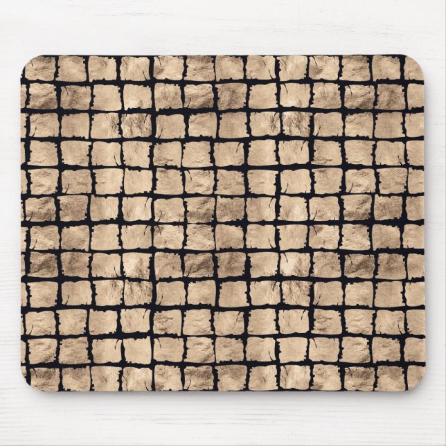 Small painted squares in rose gold and black mouse pad (Front)