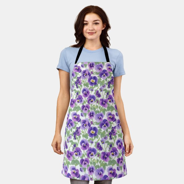 Small Pastel Purple Pansies Apron (Worn)