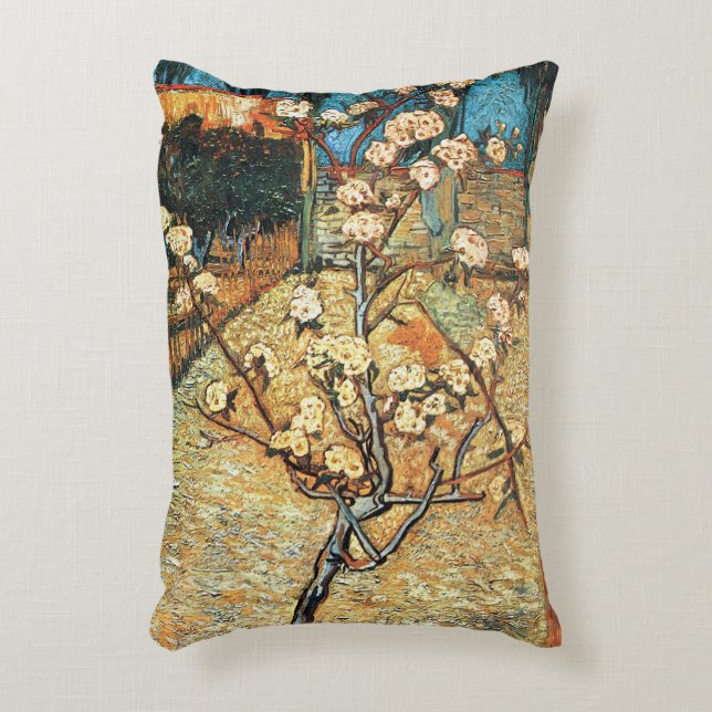 Small Pear Tree in Bloom by Vincent van Gogh Accent Pillow (Front(Vertical))