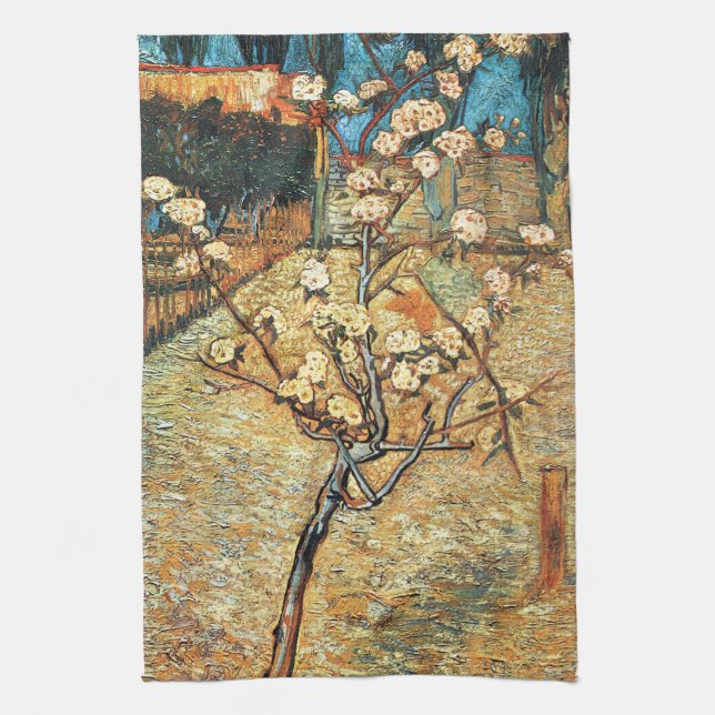 Small Pear Tree in Bloom by Vincent van Gogh Kitchen Towel (Vertical)