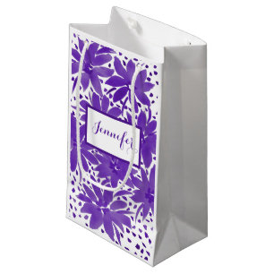 Small Personalized Floral Design  Purple Gift Bag
