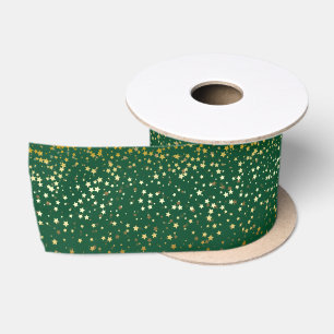 Small Petite Golden Stars Ribbon-Emeral Green Satin Ribbon