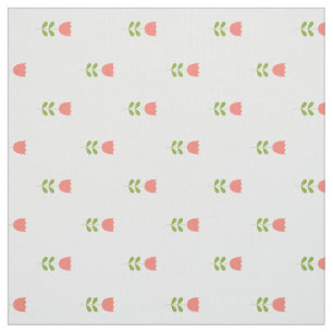 Small Pink and Green Tulips on White Fabric
