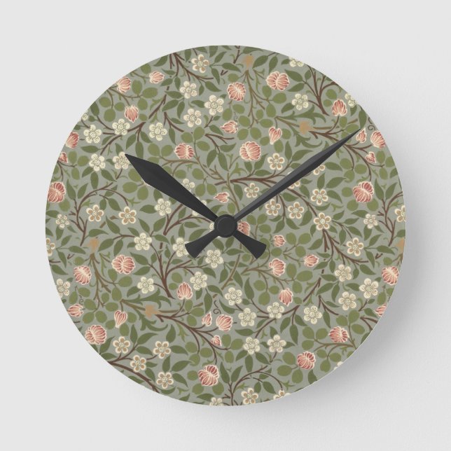 Small pink and white flower wallpaper design round clock (Front)