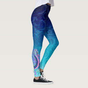 Small Pink & Blue Water Dragon Leggings
