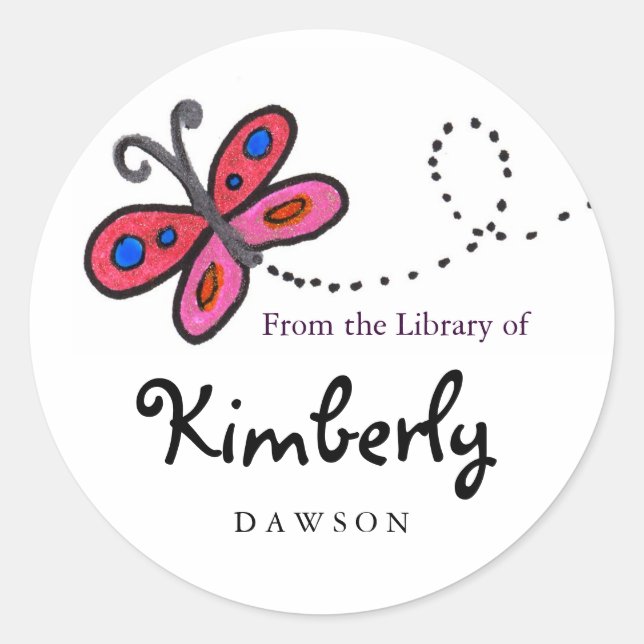 Small Pink Butterfly Book Labels (Front)