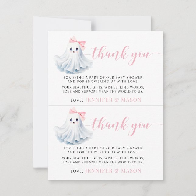 Small Pink Little Baby Boo Shower Thank You Cards (Front)