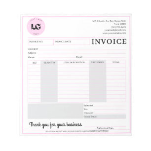 Small Pink Modern Business Invoice Sales Receipt Notepad