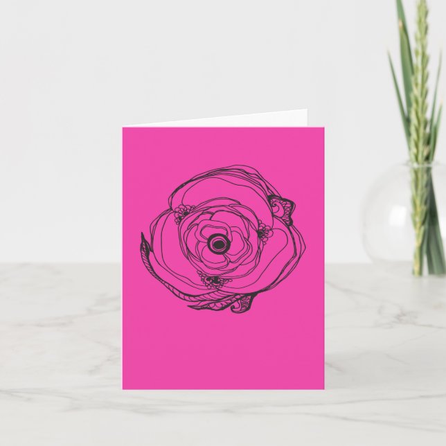 Small Pink Rose Drawing & Poem Card (Front)
