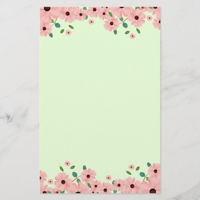 Small Pink Summer Flower Borders Stationery (Front)