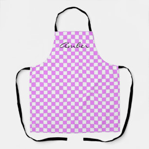 Small Pink White Chequered Pattern Personalized Ap Apron