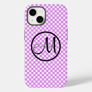 Small Pink White Chequered Pattern Personalized Ca Case-Mate iPhone 14 Case