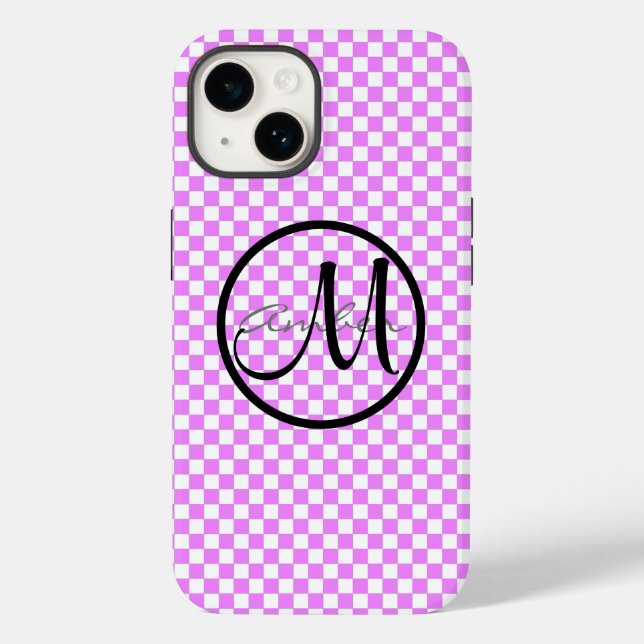 Small Pink White Chequered Pattern Personalized Ca Case-Mate iPhone Case (Back)