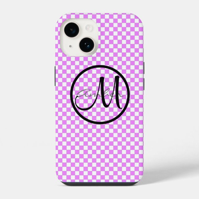 Small Pink White Chequered Pattern Personalized Ca iPhone Case (Back)