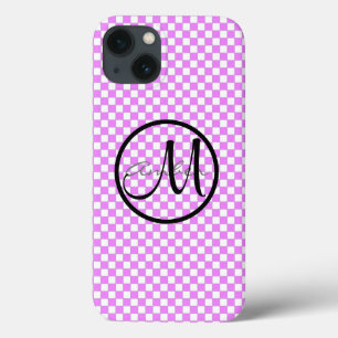 Small Pink White Chequered Pattern Personalized iPhone 13 Case