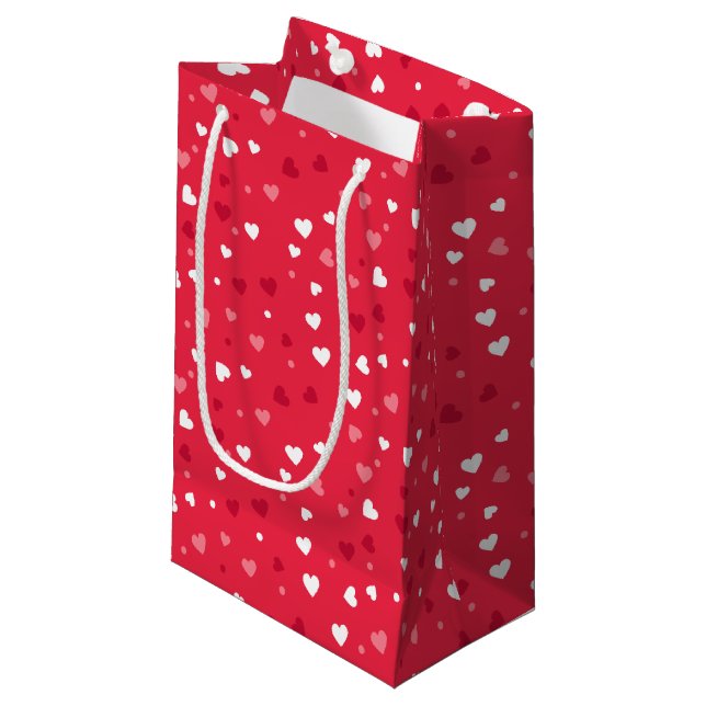 Small Pink & White Hearts Patterned Gift Bag (Front Angled)