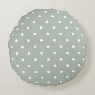 Small Polka Dots Pattern: Sage Green Round Pillow
