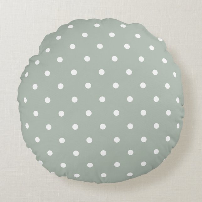 Small Polka Dots Pattern: Sage Green Round Pillow (Front)