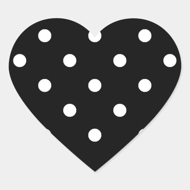 Small Polka Dots - White on Black Heart Sticker (Front)