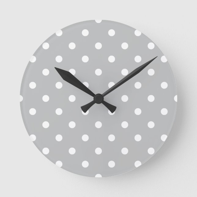 Small Polka Dots - White on Light Grey Round Clock (Front)