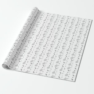 small print black, white, grey bunny wrapping paper