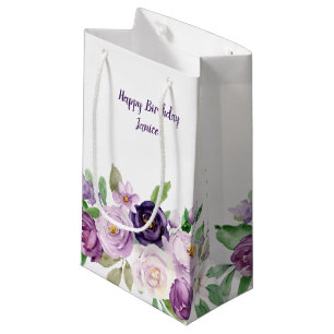 Small Purple and Lavender Roses Monogram Small Gift Bag