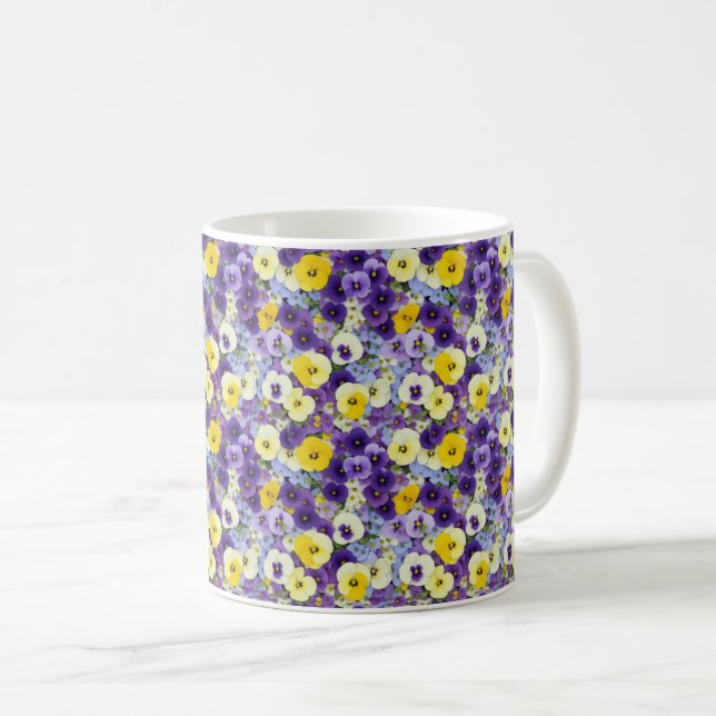 Small Purple and Yellow Pansies Coffee Mug (Front Right)
