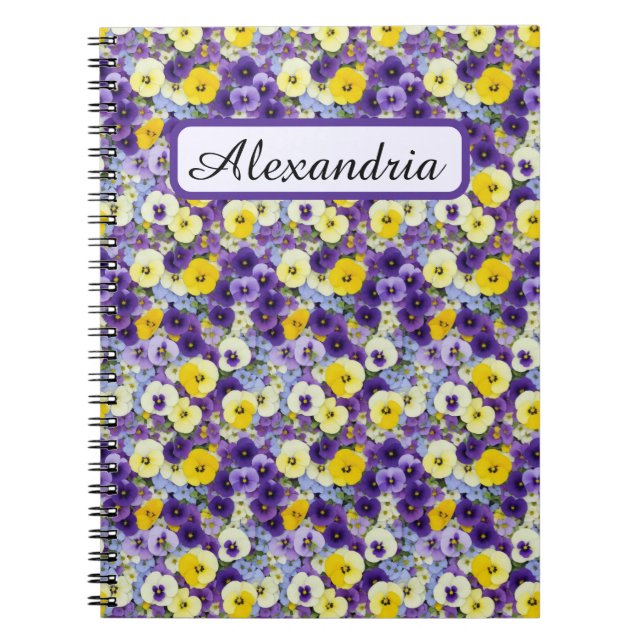 Small Purple and Yellow Pansies Personalized Notebook (Front)