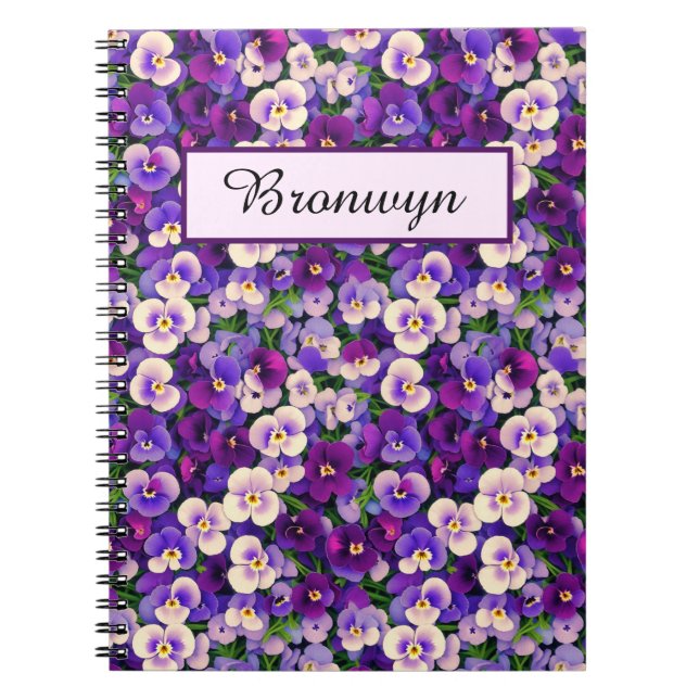 Small Purple Pansies Personalized Notebook (Front)