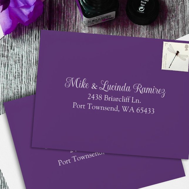 Small Purple, Pre-addressed Quinceanera RSVP Envelope (smaller plum purple rsvp envelopes dark purple mailing quinceanera)