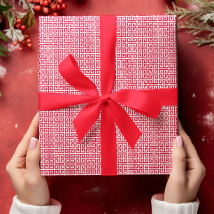 Small Red and White Greek Key Pattern Wrapping Paper