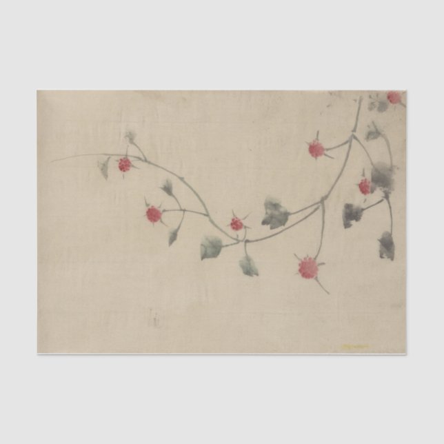 Small Red Blossoms on a Vine by Hokusai Tissue Paper (Front)