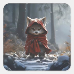 Small red chaperone wolf square sticker