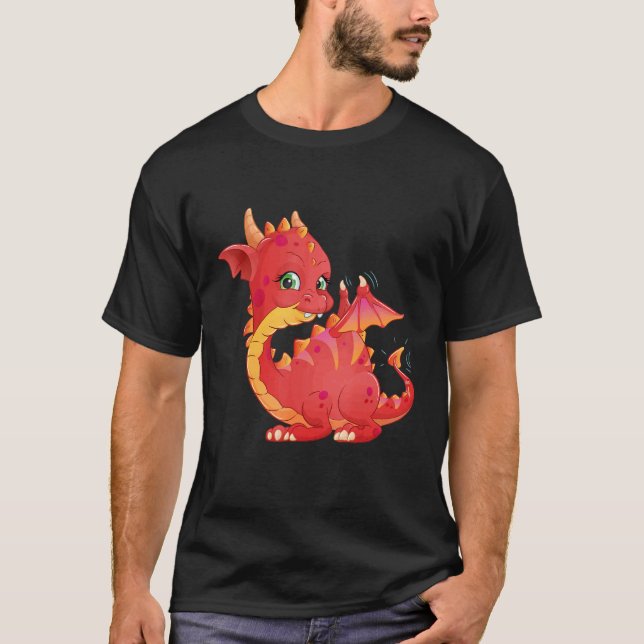 Small Red Dragon with Wings T-Shirt (Front)
