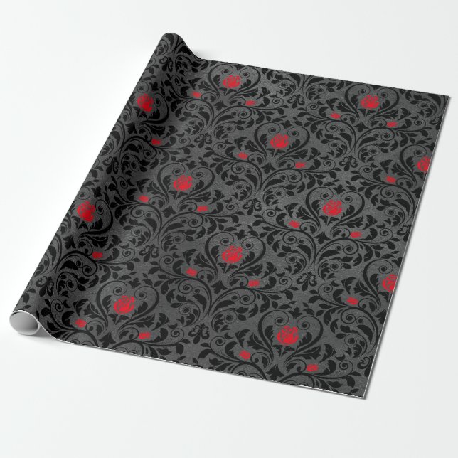 Small Red Roses and Black Wrapping Paper (Unrolled)
