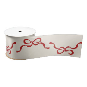 Small Retro Bows Cream Red Christmas Holiday Satin Ribbon