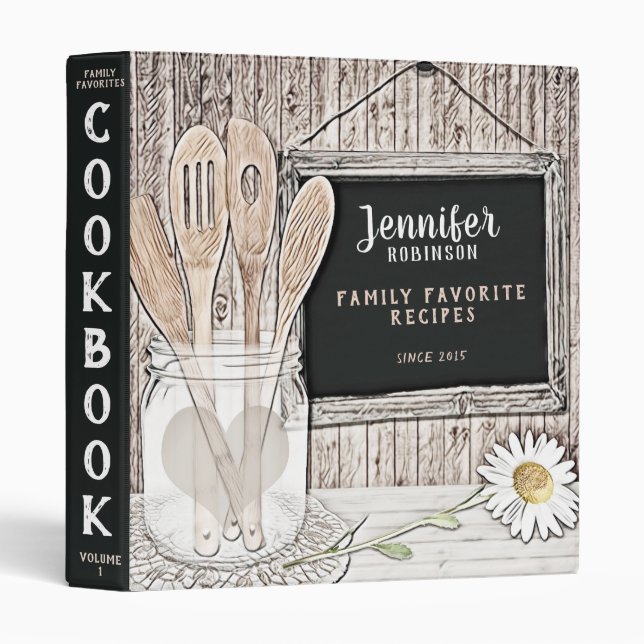 Small Retro Chalkboard, Mason Jar and Daisy Binder (Front/Spine)