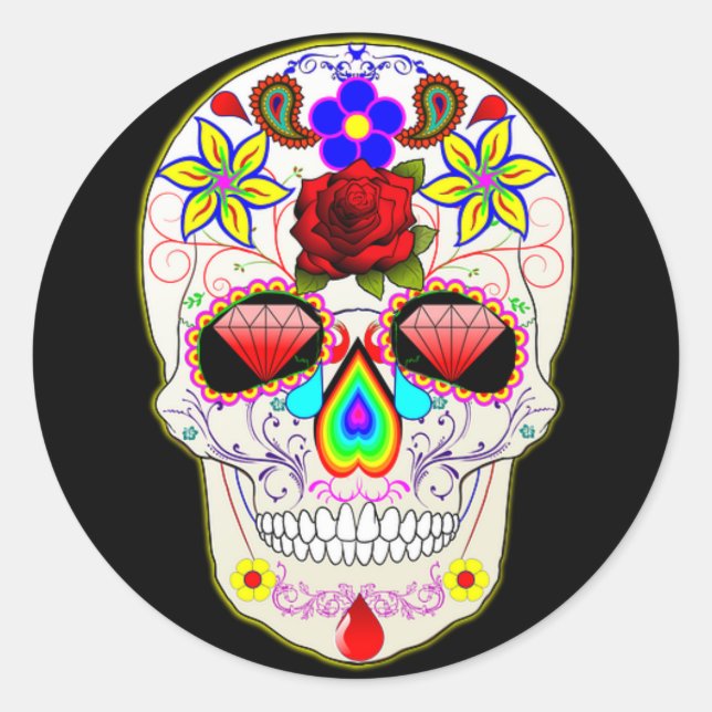 small round sticker sugar skull (Front)