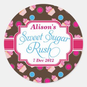 Small Round Sweet Sugar Rush Cute Cupcake Stickers
