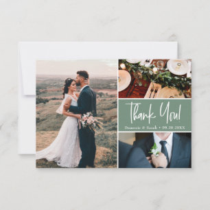 Small Sage green Custom Wedding photo collage Thank You Card