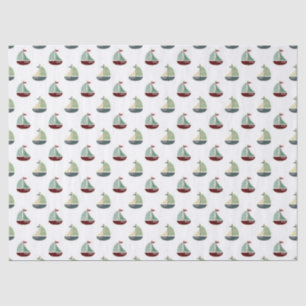 Small Sailboats on White Decoupage Tissue Paper