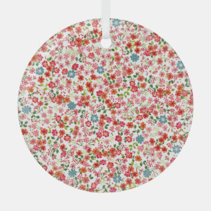 Small-scale flowers, calico style seamless backgro glass ornament