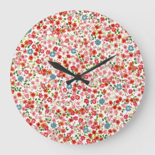 Small-scale flowers, calico style seamless backgro large clock