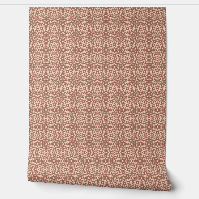 Small-Scale Terra Cotta Abstract Geometric Mosaic Wallpaper (Unrolling)