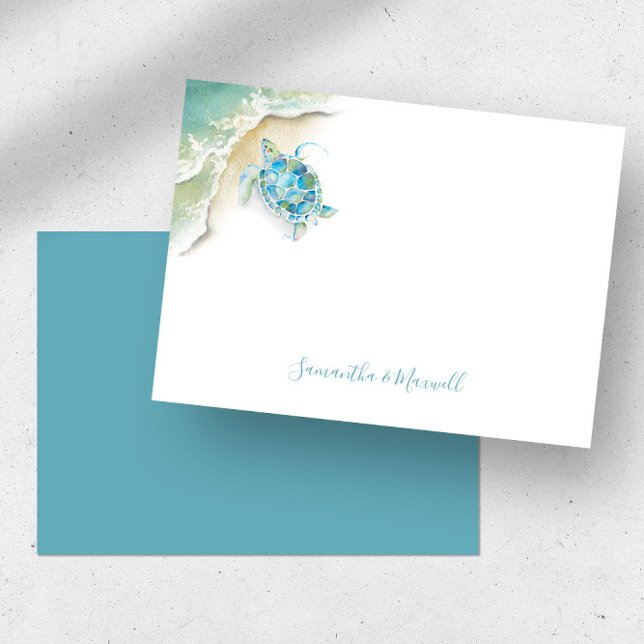 Small Sea Turtle Ocean Personalized Watercolor Card (Sea turtle notecard features unique watercolor art by Victoria Grigaliunas Do Tell A Belle)