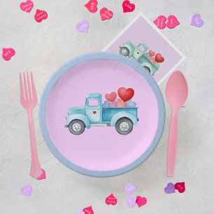 Small Single Blue Truck Valentine Party Paper Plat Plate