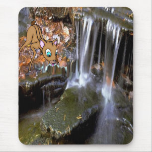 Small soft forest waterfall, w/deer mousepad