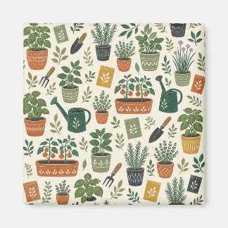 Small-Space Garden Illustrated Square Magnet