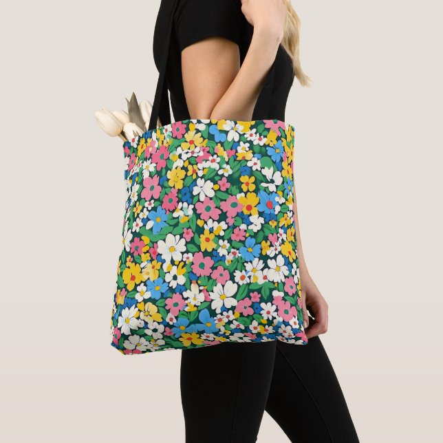 Small Spring Flowers Pattern Tote Bag (Close Up)
