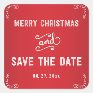 Small Square Red Save The Date Christmas Stickers